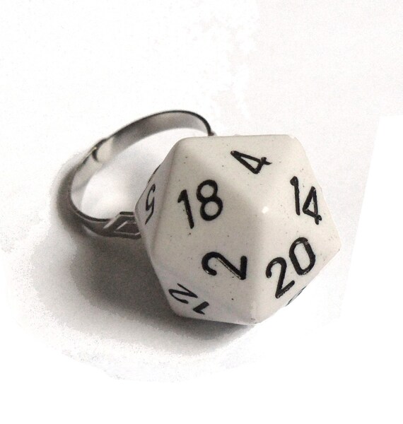 Items similar to White D20 Dice Die Adjustable Ring on Etsy
