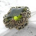 Forest Lights - Vintage Olivine Glass and Antiqued Brass Ring
