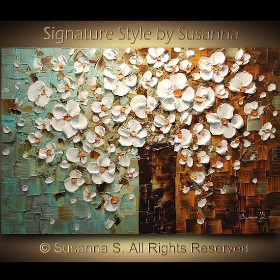 ORIGINAL Large White Flowers Oil Painting by ModernHouseArt