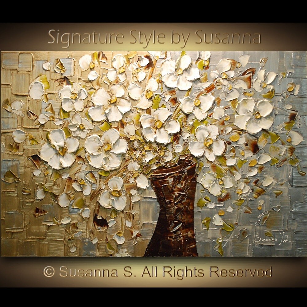 ORIGINAL Large White Flowers Oil Painting by ModernHouseArt