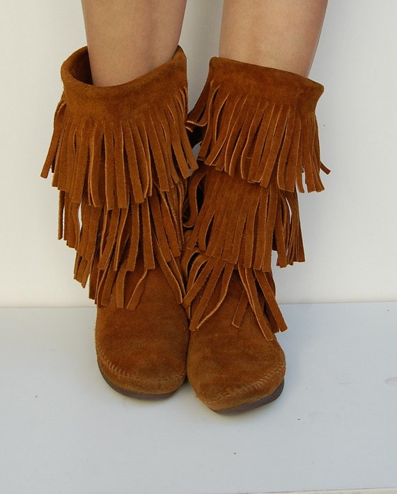 brown fringe suede HIPPIE native american boots 7