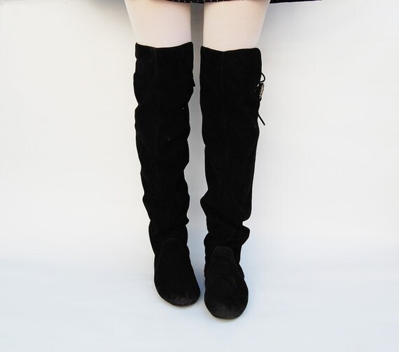 black suede slouch boots flat