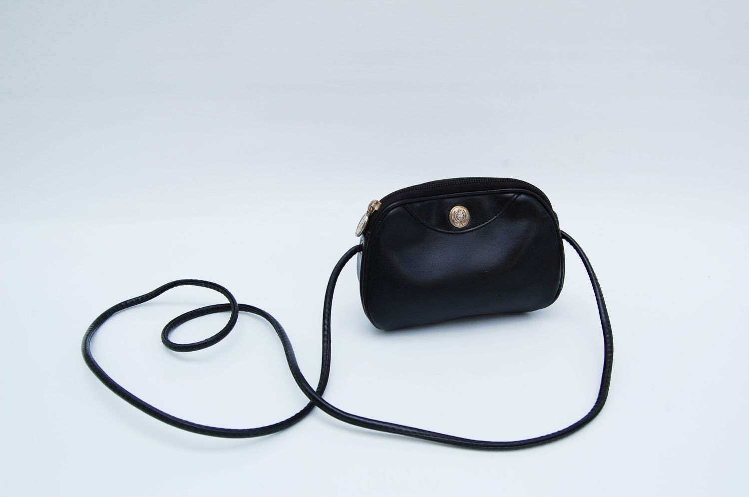 black leather small long strap purse