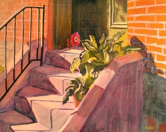 Original Oil Flower Painting Architectural Art "Gerberas in Soulard" impressionist art impressionism