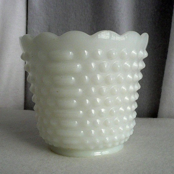 Hobnail Vase Fire King Planter in White Milk by SweetRiceVintage