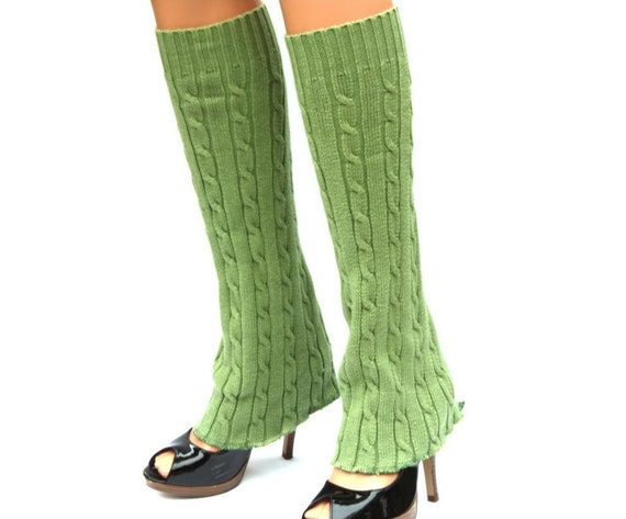 Upcycled Leg Warmers Repurposed Sweater Avocado Green