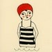 Swimmer gocco screen print red 5x7