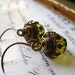 green crystal earrings brass vintage crown beadcaps womens jewlery Fall fashion Autumn jewlery