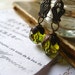 green crystal earrings faceted crystal fancy filigree brass bail Fall fashion Autumn color womens jewlery
