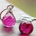 Ruby Earrings, Fuchsia Rubellite Quartz Wire Wrapped on Sterling Silver French Ear Wire Hooks