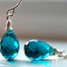 Earrings, Teal Quartz, Wire Wrapped Gemstones on Sterling Silver French Ear Wires, Petite Drops, Peacock Blue Green