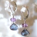 Purple Blue Earrings, Amethyst, Quartz Gemstones Sterling Silver Wire Wrapped on Leverbacks
