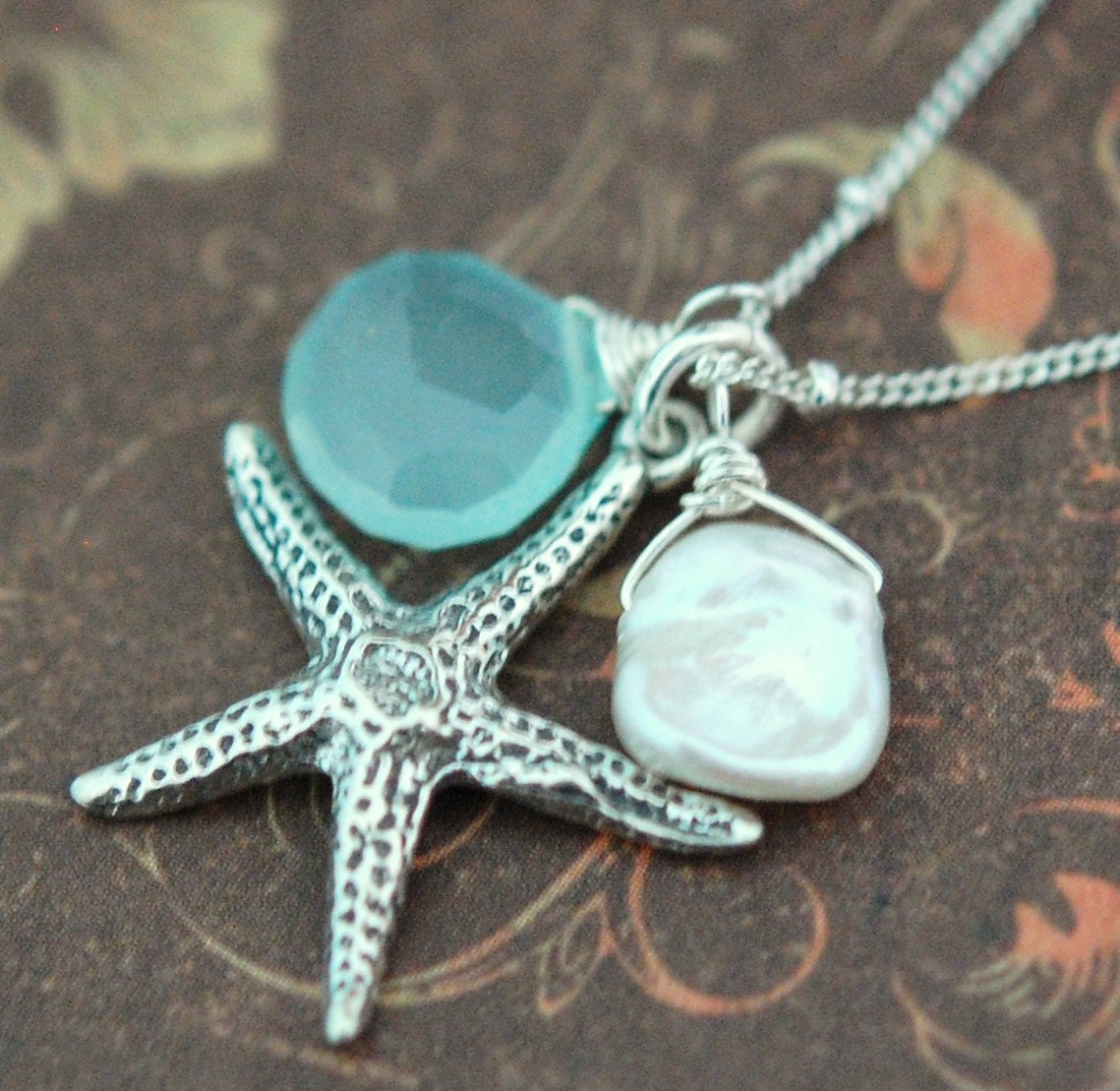 Starfish Necklace Sterling Silver Sea Star Aqua By Hamptonjewels