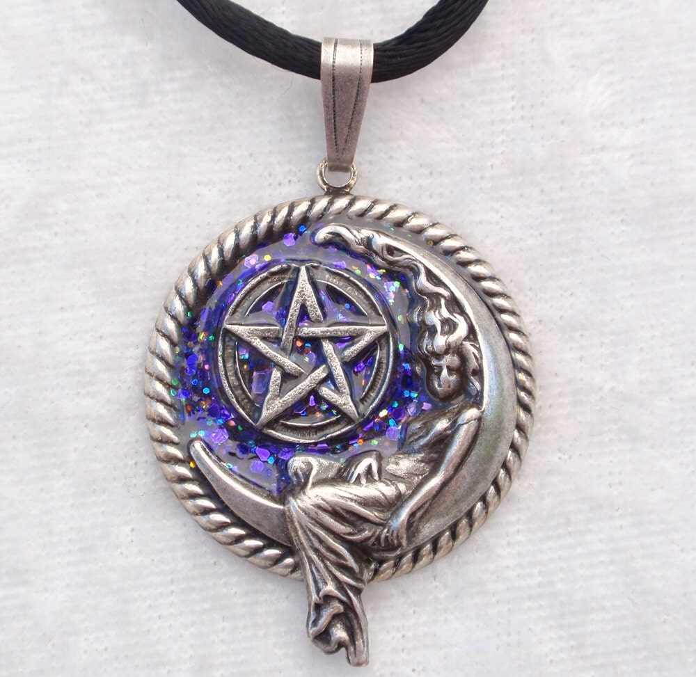 Pagan Goddess Glitter and Resin Pentacle Pendant