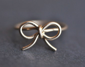TINY BOW 14k Yellow gold filled wire wrap ring