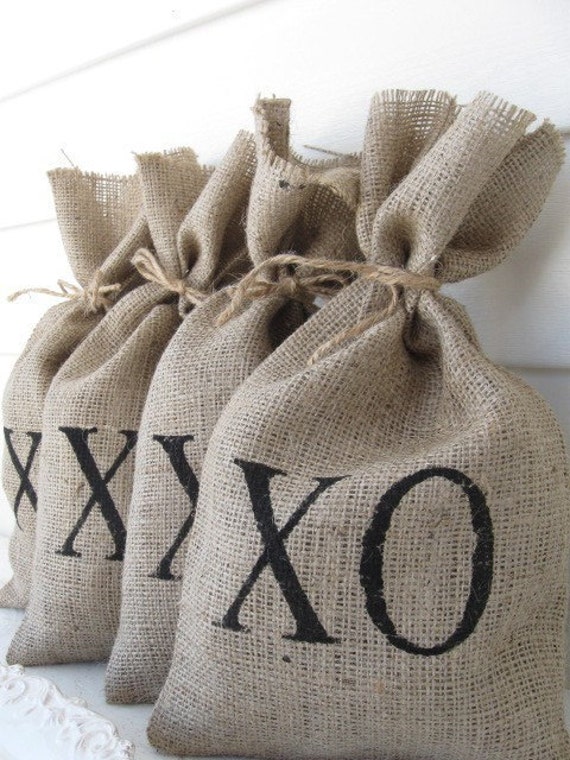 Items similar to XO set of four Burlap Gift Bag Set on Etsy