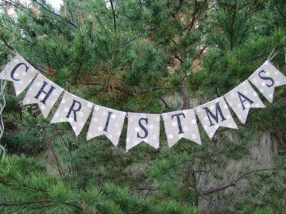 CHRISTMAS.... Mini Glittered Burlap Banner...Black and White