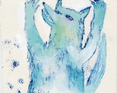 Jubilant Wolf Monoprint by Emma Kidd / original