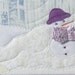 Quilted Fabric Postcard - Art Quilt - Snowman Winter Landscape Fiber Art