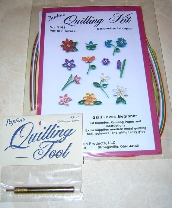 Beginners QUILLING kit FLOWERS w/tool and paper Paplin FREE