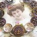 1800s BUTTON bracelet, Victorian purple flowers & fruit on silver. 7.5" Antique button jewelry, jewellery.