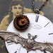 RESERVED Antique BUTTON & bat necklace, Victorian black glass moon and star on pocket watch dial. Reserved for Rvinyard.