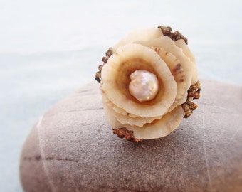 Shell and Pearl Rose Ring - Sea Treasure Collection