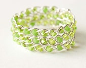 Peridot Lime Green and Silver Braided Ring, Gifts under 30, bridal, wedding