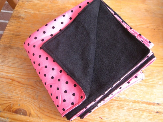 Hot Pink and Black Polka Dot Baby Blanket