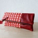 Leather Clutch in Red Italian Leather and European Canvas - Indie Patchwork Series