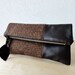 Leather Clutch in Dark Brown Italian Leather and European Wool - Indie Patchwork Series