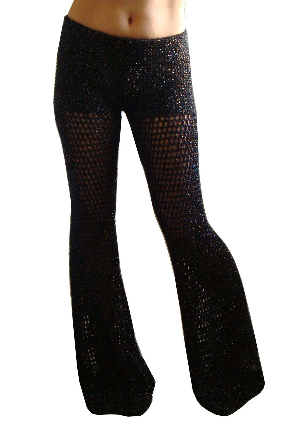 US Women Bell Bottom Long Pants Sequin High Waisted Clubwear Party Knit Trousers-in Pants 