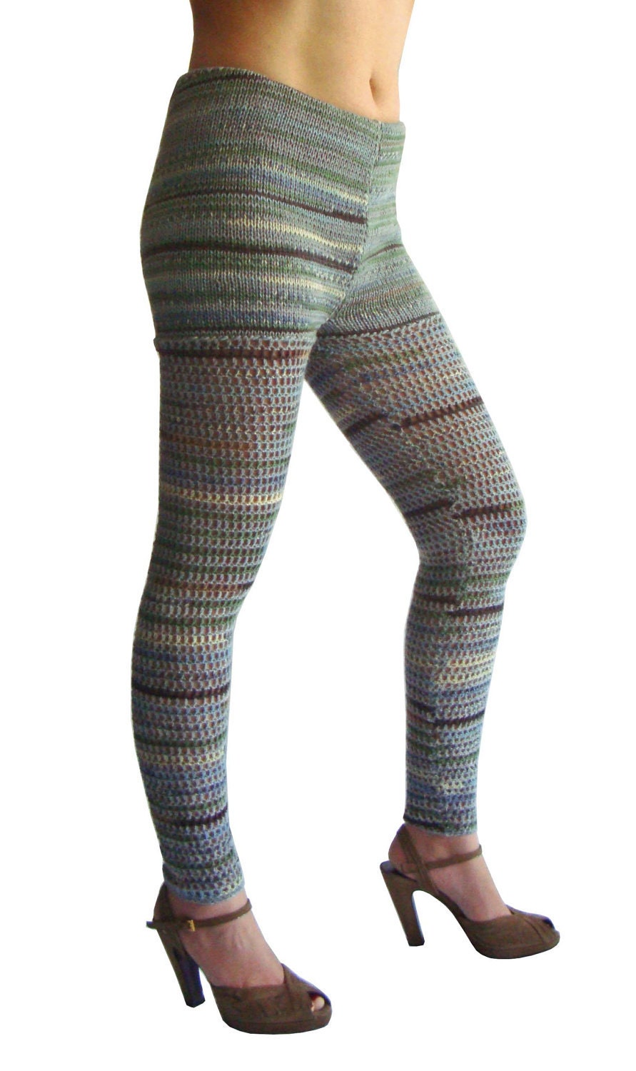 Military Blues Wool Crochet Leggings Size Medium Footless