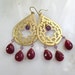 Raspberry Ruby, African Amethyst, Hammered Gold Oversized Chandelier earrings...