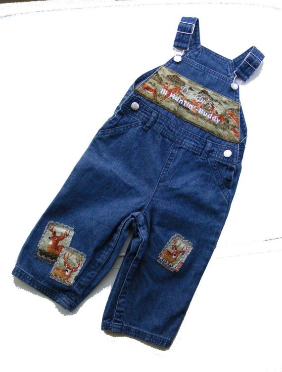 Baby Boys Denim Bibs Overalls Embroidered 'Lil Hunting