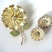 Vintage 50s or 60s Enamel Flower Pin and Earrings Yellow Mum Peony Flowers
