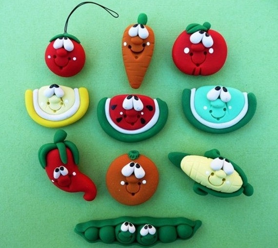 Items similar to Polymer Clay Fridge FRUITS n VEGGIES SET on Etsy