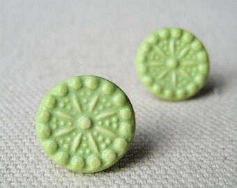 carnival posts, celery ... handmade porcelain earrings by Sofia Masri