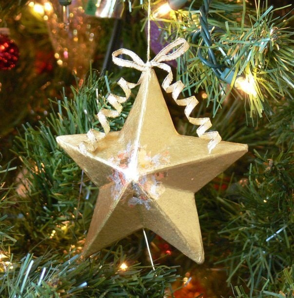 SALE - Large Gilded Star Ornament - Gorgeous Christmas Tree Decoration - Copper/Silver Leaf - (DAYSTAR) Katherine Kowalski