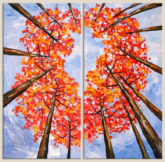 Looking Up Fresh Fall Forest Art Contemporary Huge by elseart