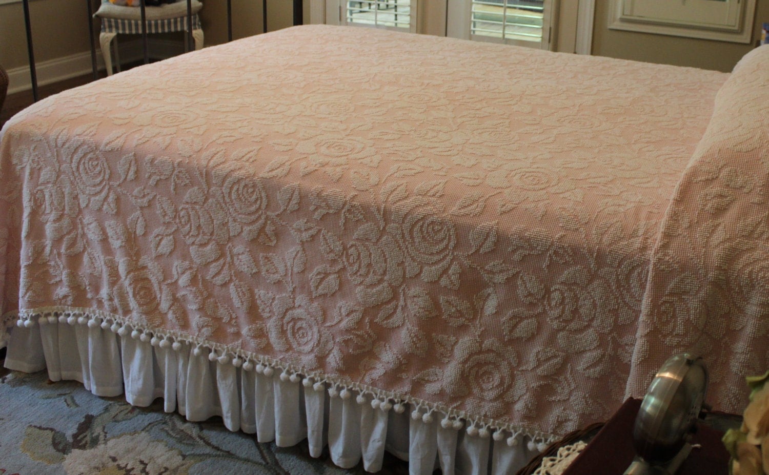 Vintage Chenille Bedspread Pink Hobnail Chenille Fabulous