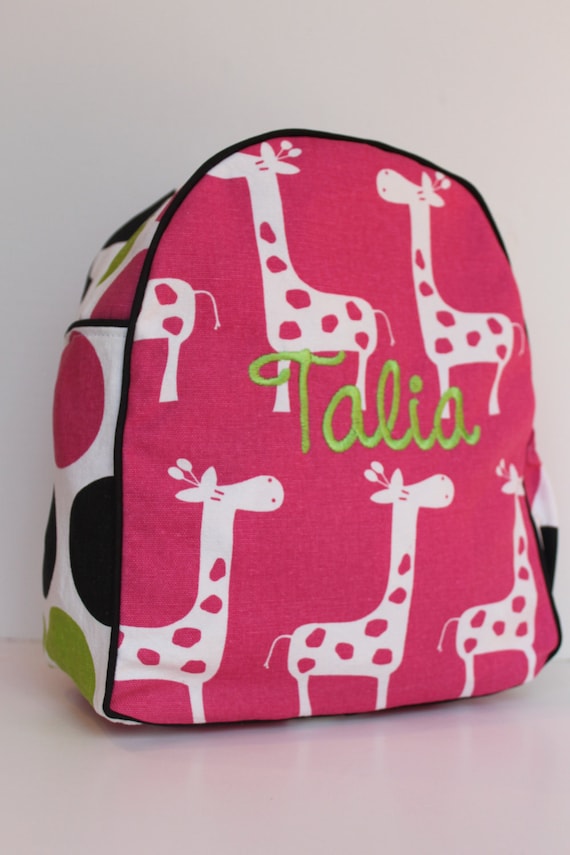 Pink Giraffe and Polka Dots backpack for a preschooler