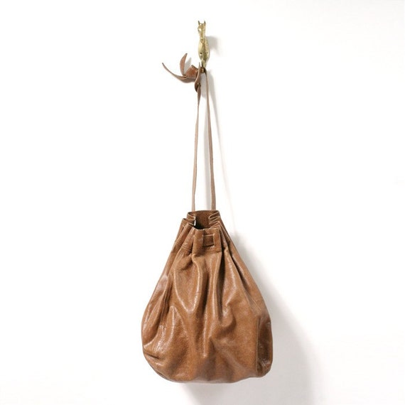 vintage brown leather sack handbag by santokivintage on Etsy