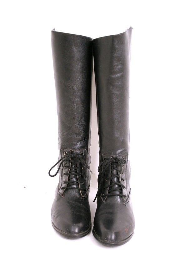 size 6 black leather lace up riding boots