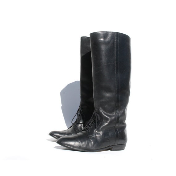 size 10 vintage black lace up riding boots by santokivintage