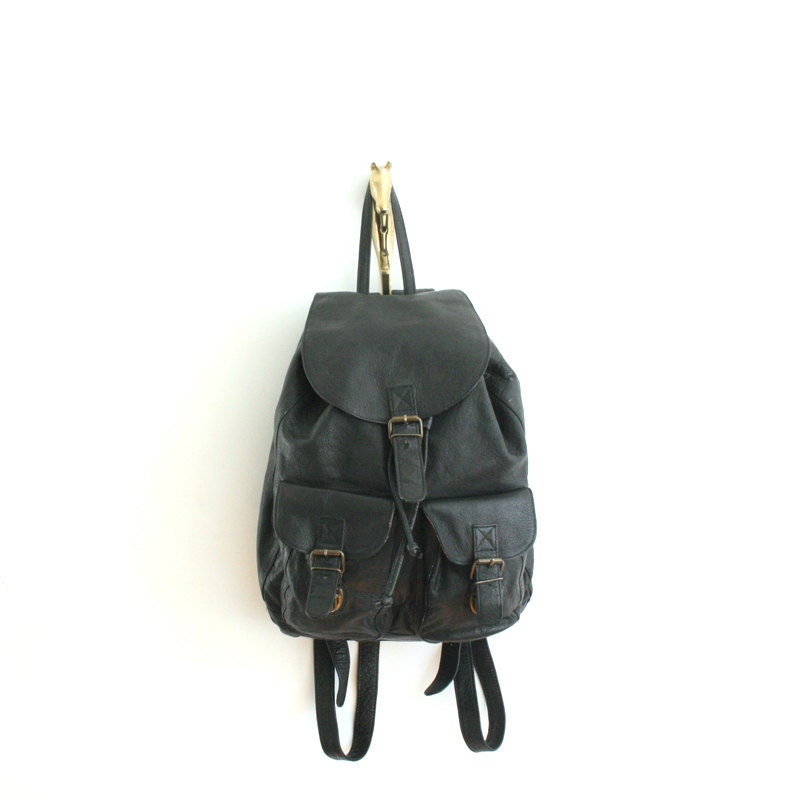 vintage black leather backpack