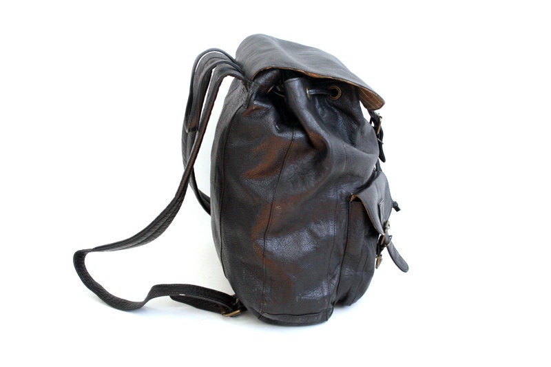 vintage black leather backpack