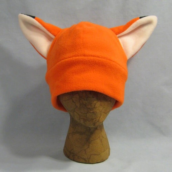 Fuzzy Bright Orange Fox Ear Hat by FeralWorks on Etsy