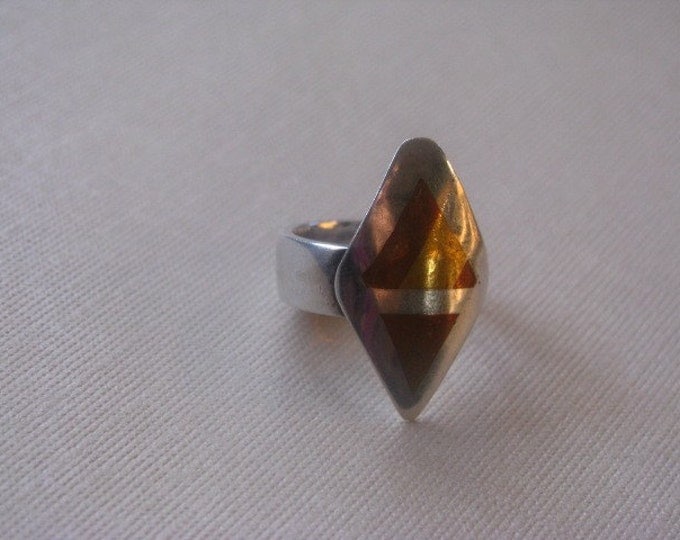 Sterling Ring * Diamond Shaped Ring * Marriage of Metals * Copper Ring* Abstract Ring