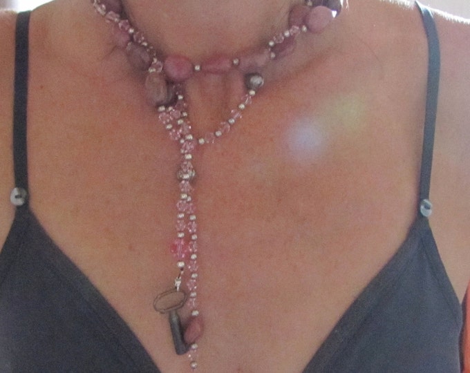 Bolo Necklace * Beaded Bracelet * Rose Quartz Jewelry * Bolo Necklace * Swarovski Necklace